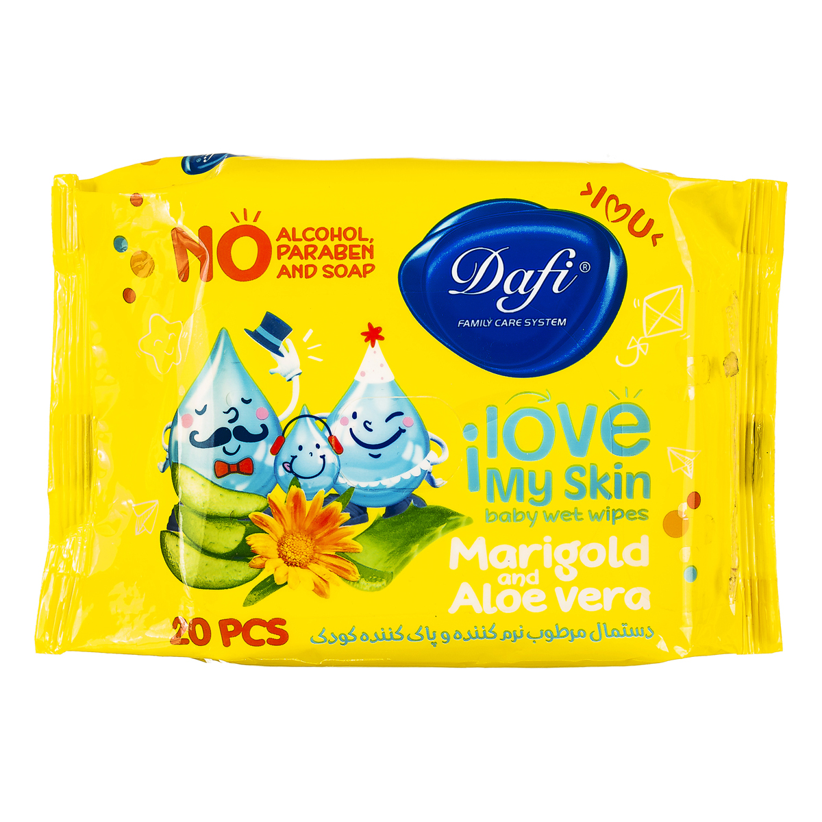 دستمال مرطوب نرم کننده و پاک کننده کودک 20 عددی دافی