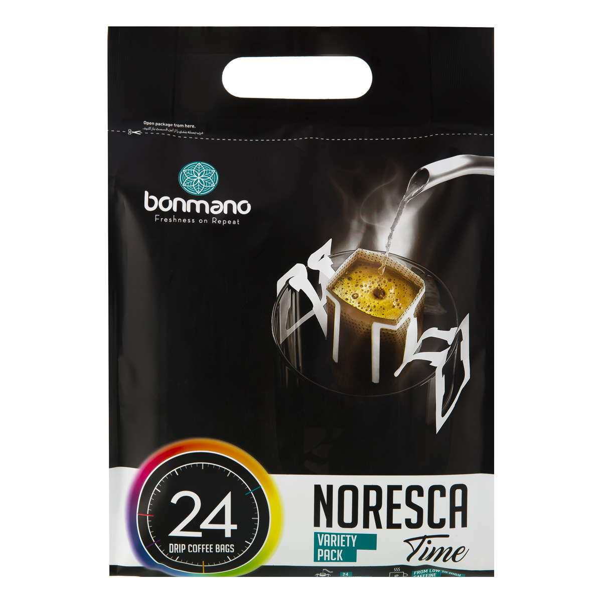 پودر قهوه کیسه ای بسته ترکیبی 24 عددی 240 گرمی بن‌مانو 