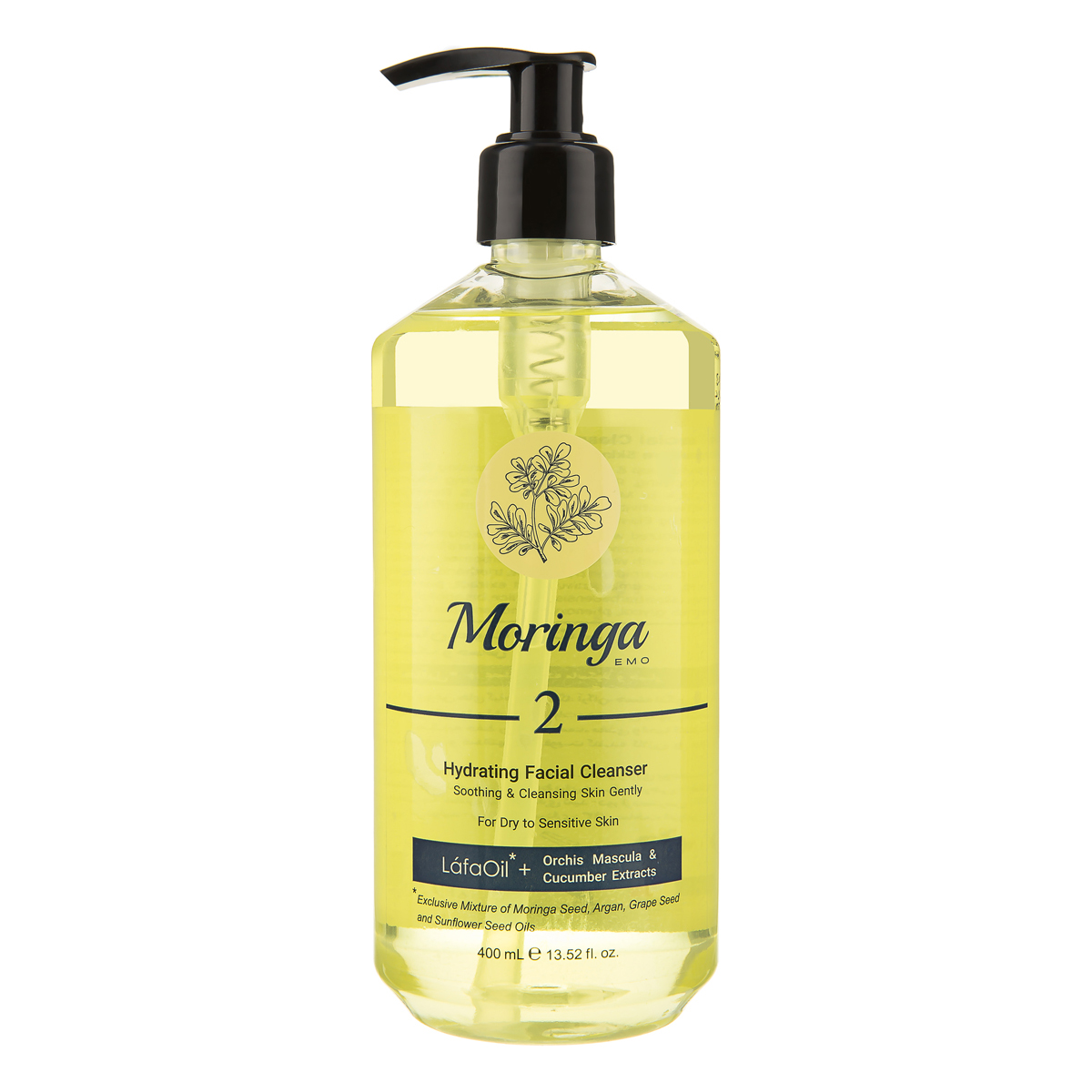 ژل شستشو و آبرسان صورت پوست های خشک و حساس 400 میلی لیتری مورینگا امو