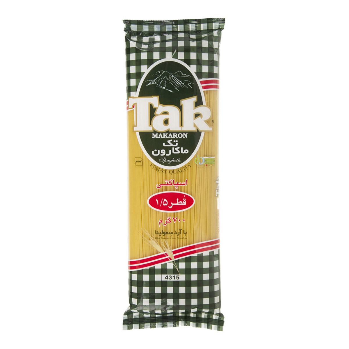 اسپاگتی 1.5 با آرد سمولینا 700 گرمی تک‌ماکارون