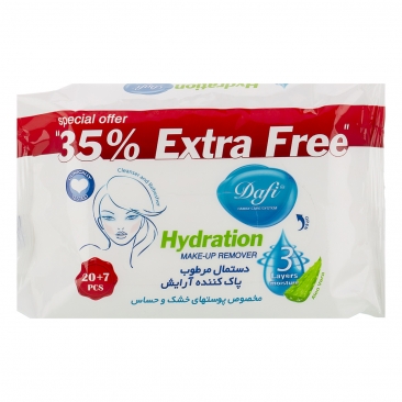 دستمال مرطوب پاک کننده آرایش آلوئه ورا 27 عددی دافی