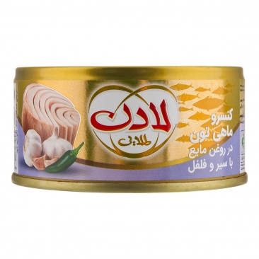 کنسرو ماهی تون در روغن مایع با سیر و فلفل 180 گرمی لادن طلایی