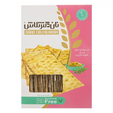 نان سوخاری حاوی آرد جو، شوید و زیره 300 گرمی نان دکتر تلاش