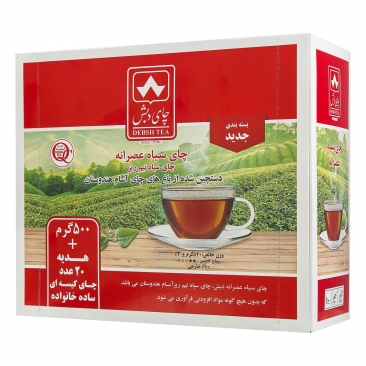 چای سیاه نیم ریز 500 گرمی + هدیه 20 عدد چای کیسه ای دبش
