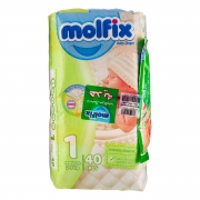 پوشک بچه سایز 1 (5-2 کیلوگرم) 40 عددی + هدیه دستمال مرطوب مولفیکس پوشک بچه سایز 1 (5-2 کیلوگرم) 40 عددی + هدیه دستمال مرطوب مولفیکس